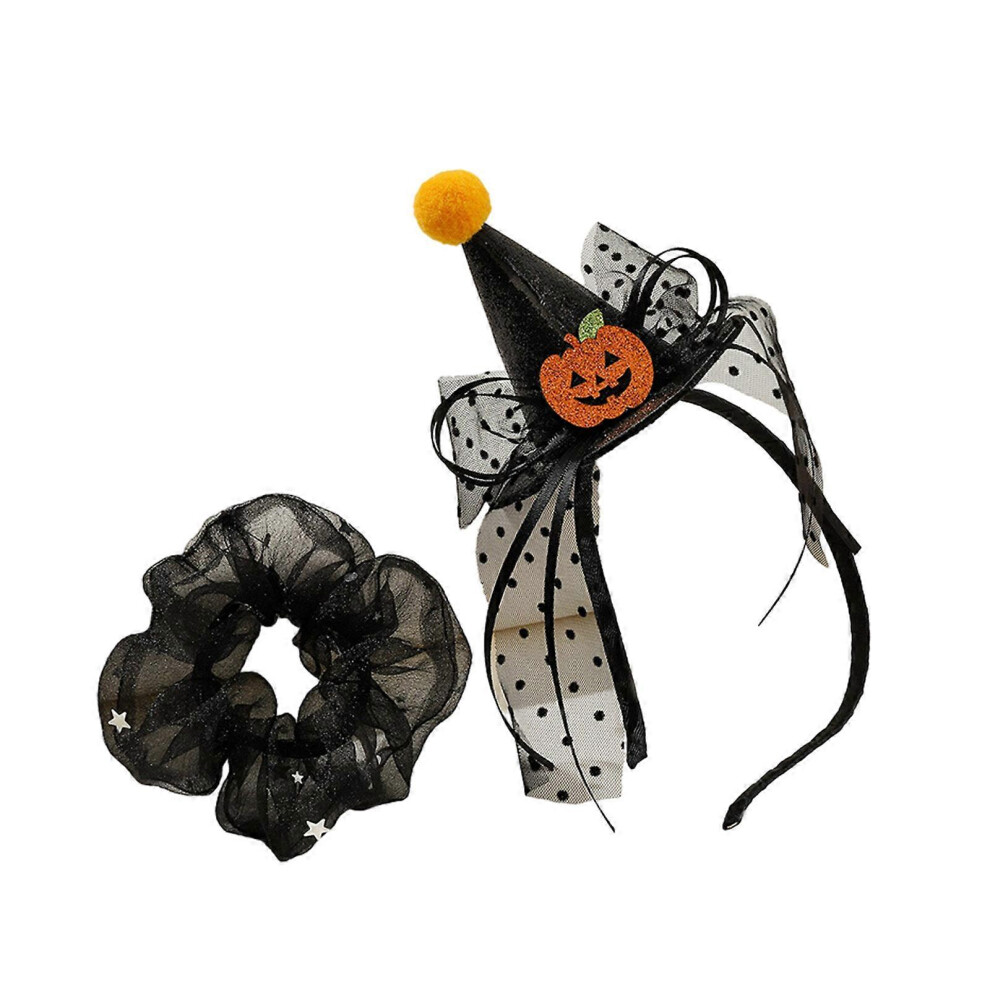 (As Show, One Size) Halloween Headdress Hair Tie Headband Pumpkin Glitter Ribbon Hairband Hair Hoop Strong Hold Hairpin For Girls Black 7683012643002