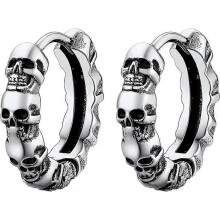 (As show, One size) Men's Earring Skull Pendant/Creole Skull Steel/Gold Plated/Black Color Jewelry Punk Style