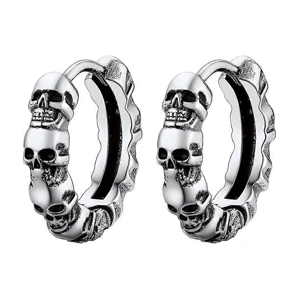 (As show, One size) Men's Earring Skull Pendant/Creole Skull Steel/Gold Plated/Black Color Jewelry Punk Style