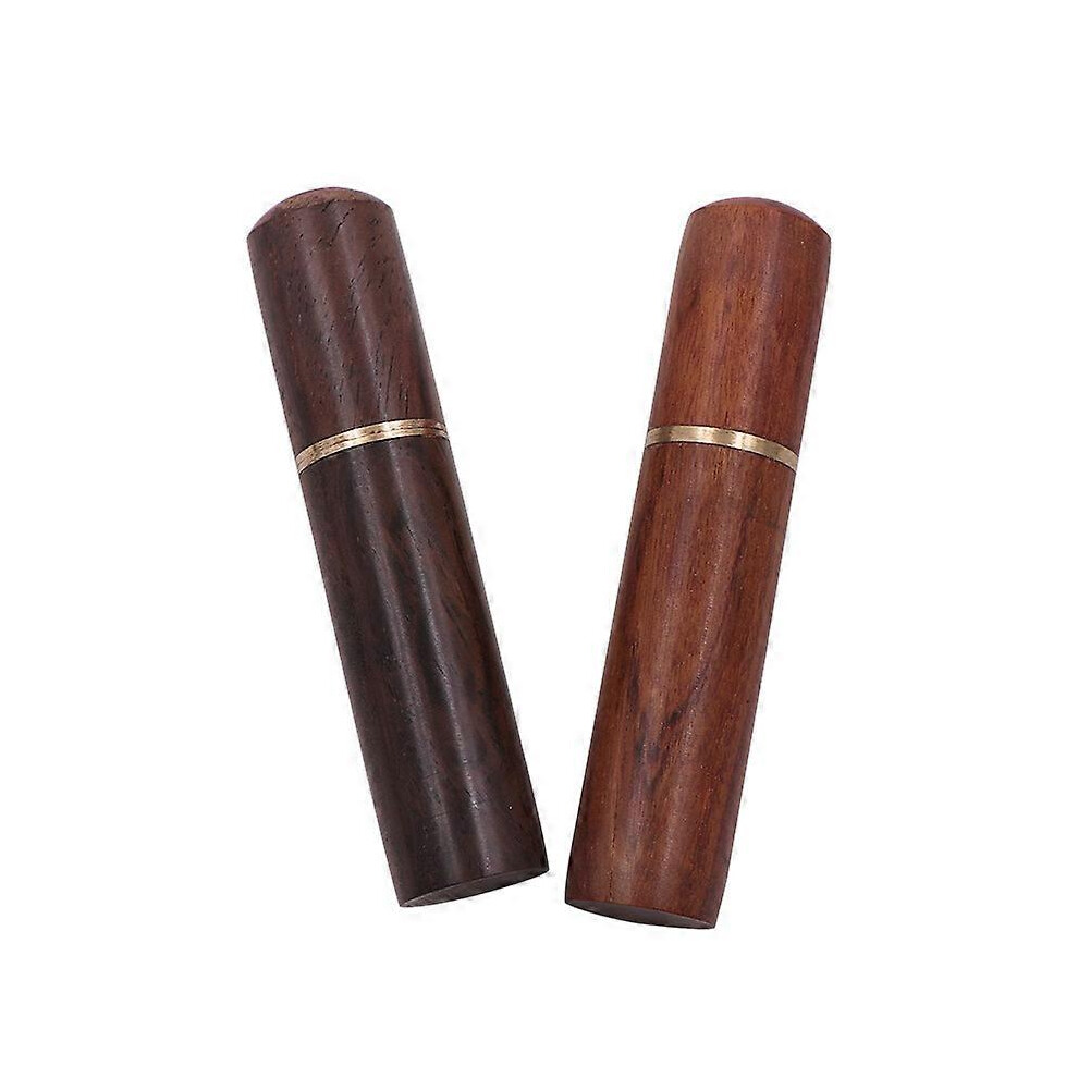 (As show, One size) 2 cylindrical wooden toothpick boxes (dark and light17*83mm), handheld toothpick holder set, portable capsule set