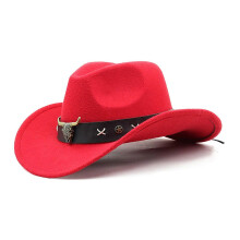 (rose red, One size) Vintage Country Western Fedora Hat Cowgirl Hat Leathers Band Cowgirl Hat for Party Photo Props Headwaer Gifts  Big red