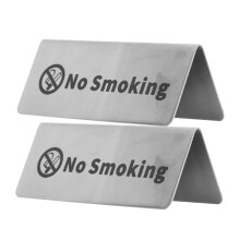Table Top Sign Stainless Steel Double Sided Versatile Silver Tabletop Card Sign for Party Wedding Hotel No smoking
