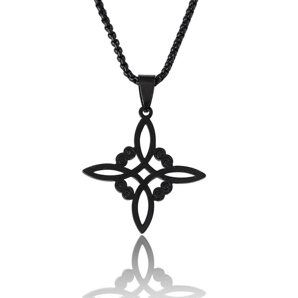 (Black, One Size) Celtic-Knot Necklace Witchs Knot Amulet Pendant Clavicle Chain Good Luck Symbol Protections Choker Necklace For Women 7683012638664
