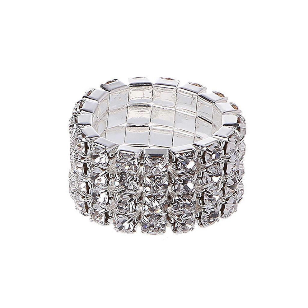 (4 Rows, One Size) Crystal Inlaid Finger Rings Elastic Stretch Ring Jewelry Decor Promise Friendship Ring Engagement Knuckle Ring For Women 7683012642630