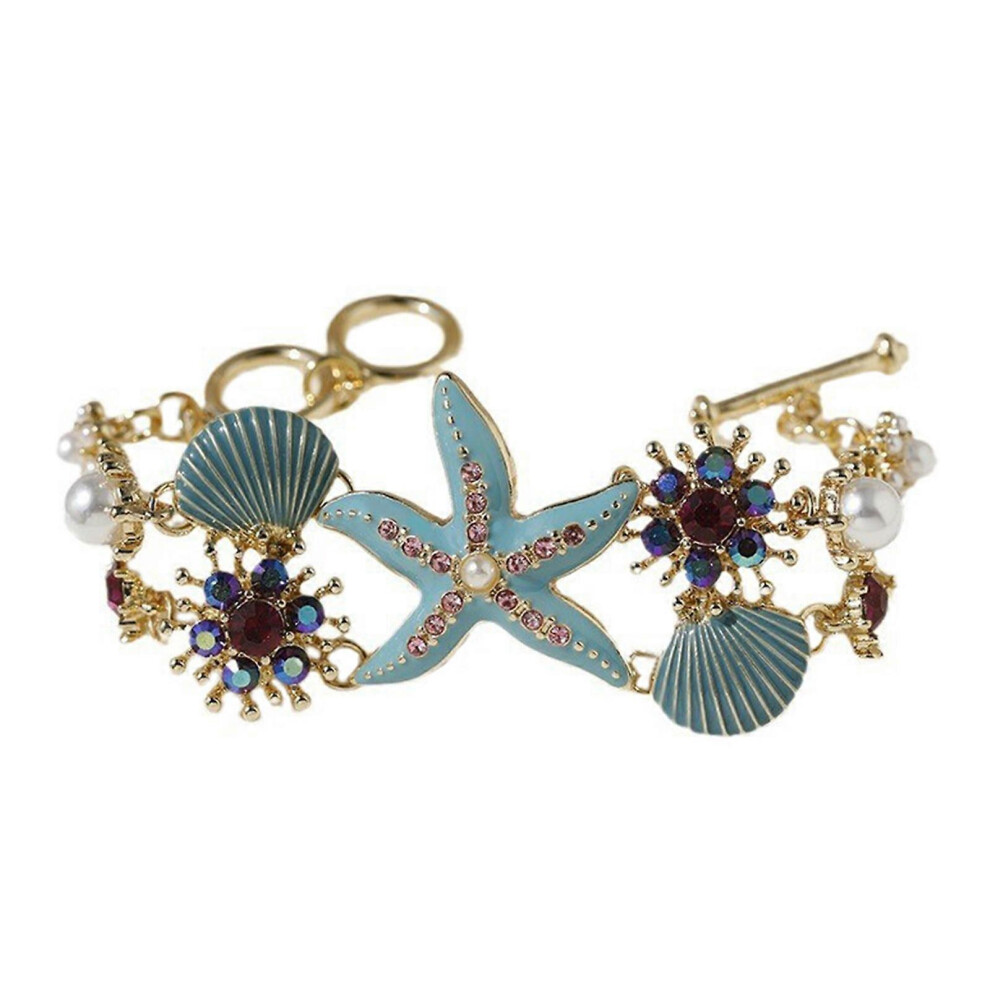 (Necklace, One Size) Elegant Starfish Shell Bracelet Featuring Imitation Pearls And Rhinestones Accessory For Women Beach Vacation Jewelry 7683012640117