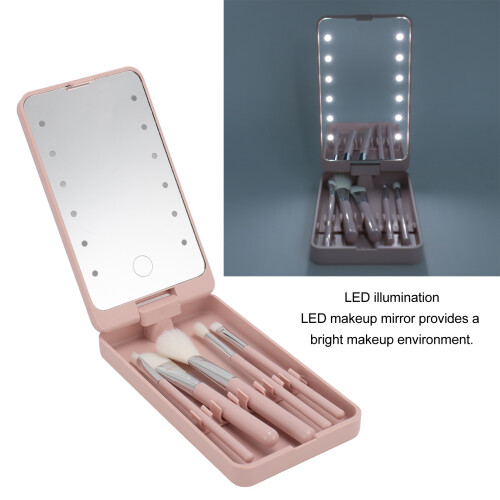Make-up-Pinsel-Set mit LED-Spiegel, rotierbar -300mAh 2