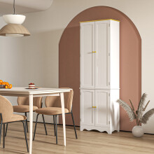 HOMCOM Freestanding Kitchen Cupboard-4-Door, 6-Tier Storage Cabinet (White with Wood-Effect Top), 183cm Tall, 835-663BN