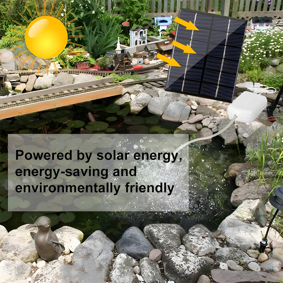 Solar Pond Aerator with Air Pump 2000mA Backup Battery Aquarium Oxygen Aerator Air Pump with Pipe Air Bubble Stones for Garden Fish Tank Po