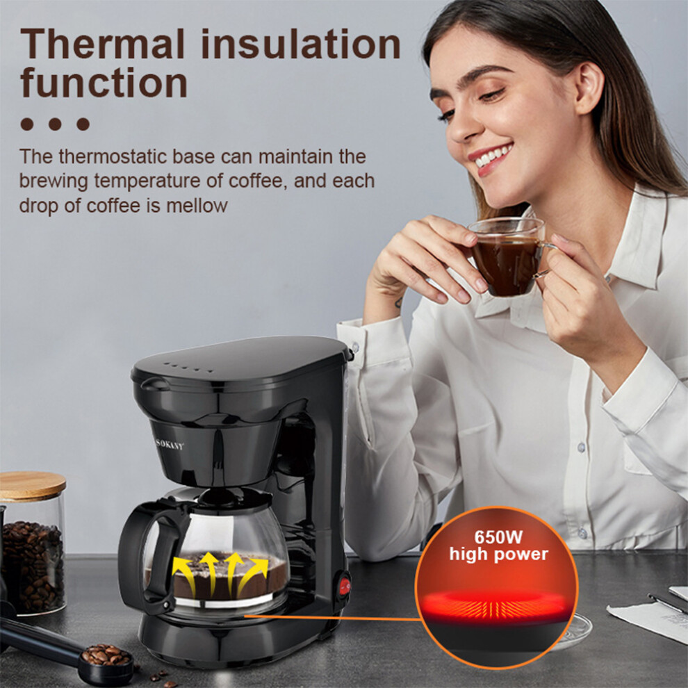 SOKANY CM102 6-Cup Drip Coffee Maker Anti-Drip 650W Coffee Pot Machine 750ml Borosilicate Glass Carafe Electric Coffee Maker Ideal for Home