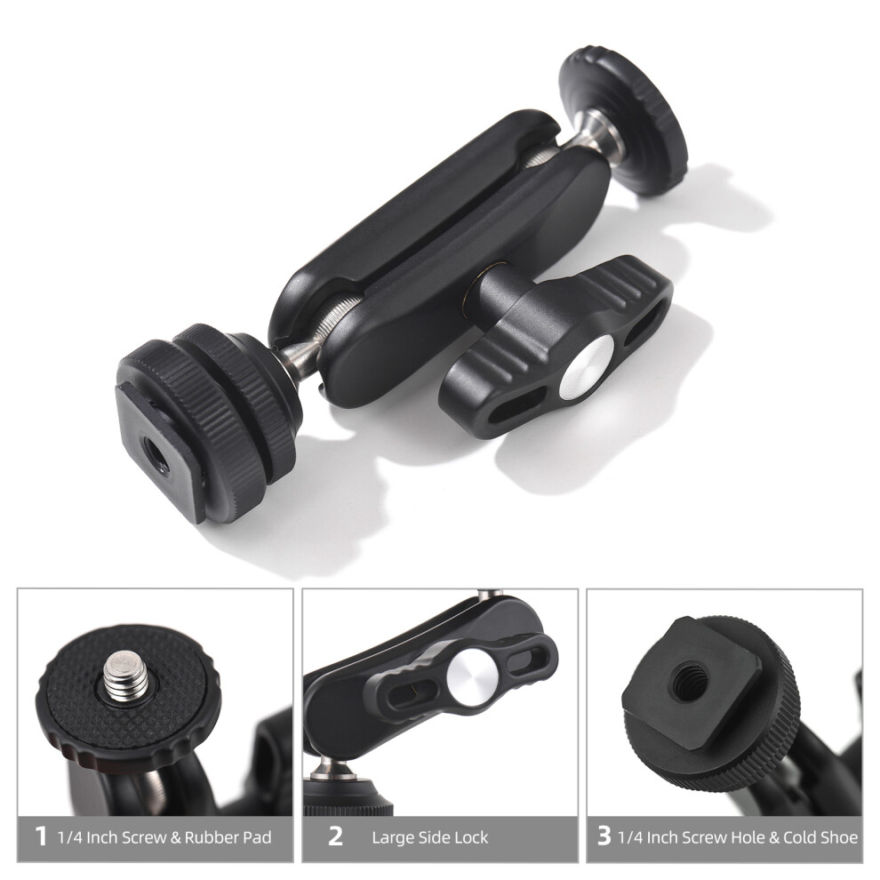 Mini Cool Ballhead Multi-Function Double Ball Dead Adapter With Cold Shoe Mount & 1/4 Inch Screw For Dslr Camera Camcorder Monitor Led Li Light 9351313969203
