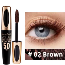 (#02 Brown) Maxfine 5D Silk Fiber Mascara Waterproof - Ultra Volume & Curl for Eyelash Extension