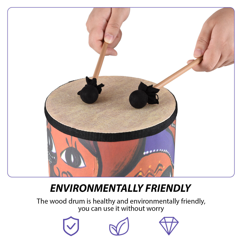 7 Inch Bongo Drums Wooden Drum Handheld Drum Percussion Instrument Hand Eye Coordination Smooth No-Burrs with Two Drumsticks and Shoulder S