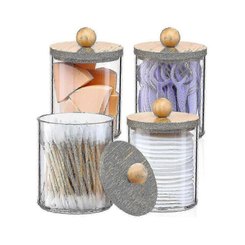 Qtip H, Bath Izer Accessories Stora Containers Clear Jars with Bamboo for C