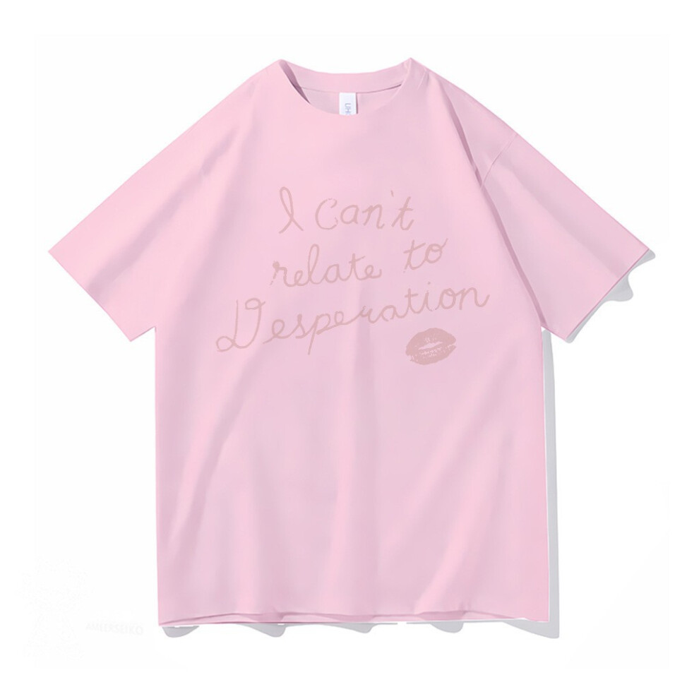 (Pink, XXL) Letter Print Couple Short Sleeve Cotton T-Shirt, Women's Summer Casual Loose Top