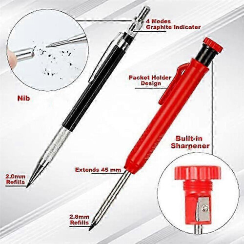 10 Pack Carpenter Pencil with Sharpener, Mechanical Carpenter Pencils Set with 36 Refills, Deep Hol 2