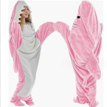 (Pink, L) Cartoon Shark Sleeping Bag Pajamas Office Nap Shark Blanket Karakal Pajama Sets Fabric Mermaid Shawl Blanket For Christmas Gift