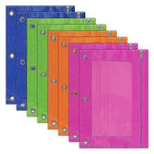 8 Pack 3-Ring Pencil Pouch, Pouch Binder, Multi-Color, Pencil Case, Clear Window, for School Suppli