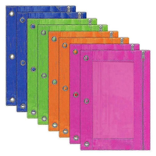8 Pack 3-Ring Pencil Pouch, Pouch Binder, Multi-Color, Pencil Case, Clear Window, for School Suppli