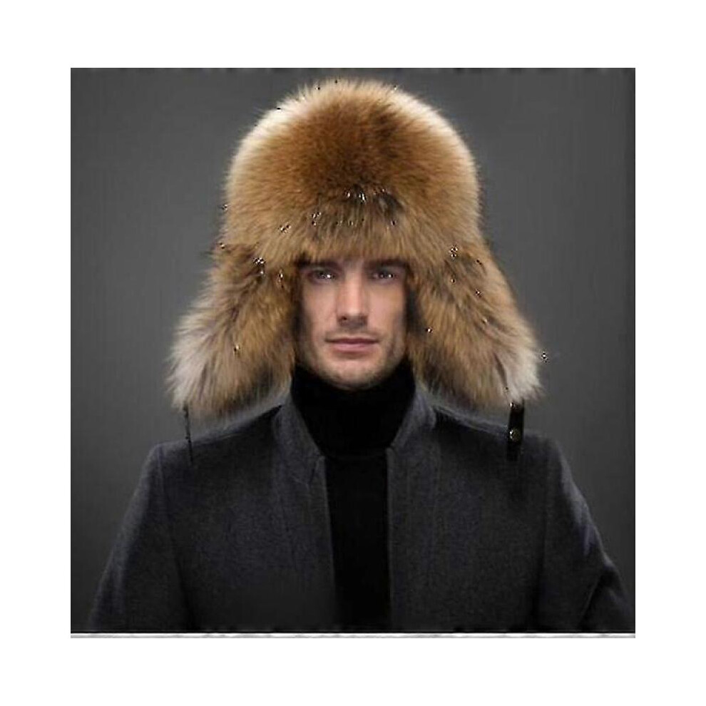 Men's Fur Hat Winter Warm Fur Cap Fox Fur Leather Russia Aviator Hats For Outdoor