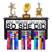 Never Give Up Medal Hanger Display with Shelf - Easy Install Carbon Steel Trophy And Medal Display Shelf,a