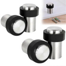 60mm Black Door Stoppers, Stainless Steel Floor Mounted Door Stop, Heavy Duty Door Stopper for Floor Mount, 4pcsd-