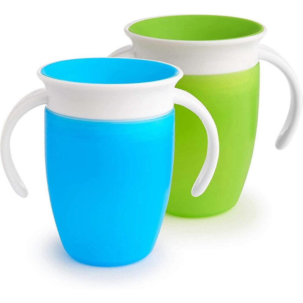 (As show, One size) Miracle 360 LearningBlue/Green, Baby Sippy Cup, BPA-Free Toddler Cup with Handles, Leak-Proof Magic Cup, Dishwasher Safe, 6+ Months - 207ml, 2 Pack