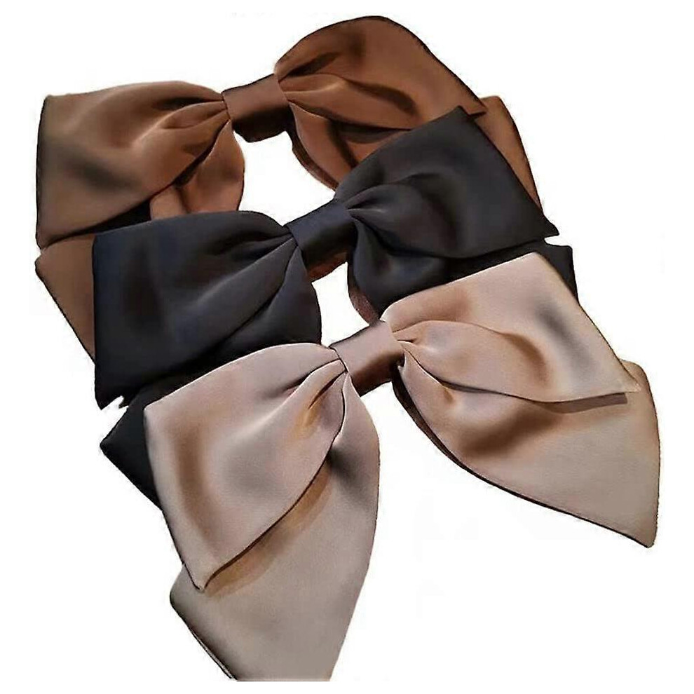 (As show, One size) Large Hair Clip For Women Black Satin Barrettes With Bow Elegant Hair Accessory For Girls And Children