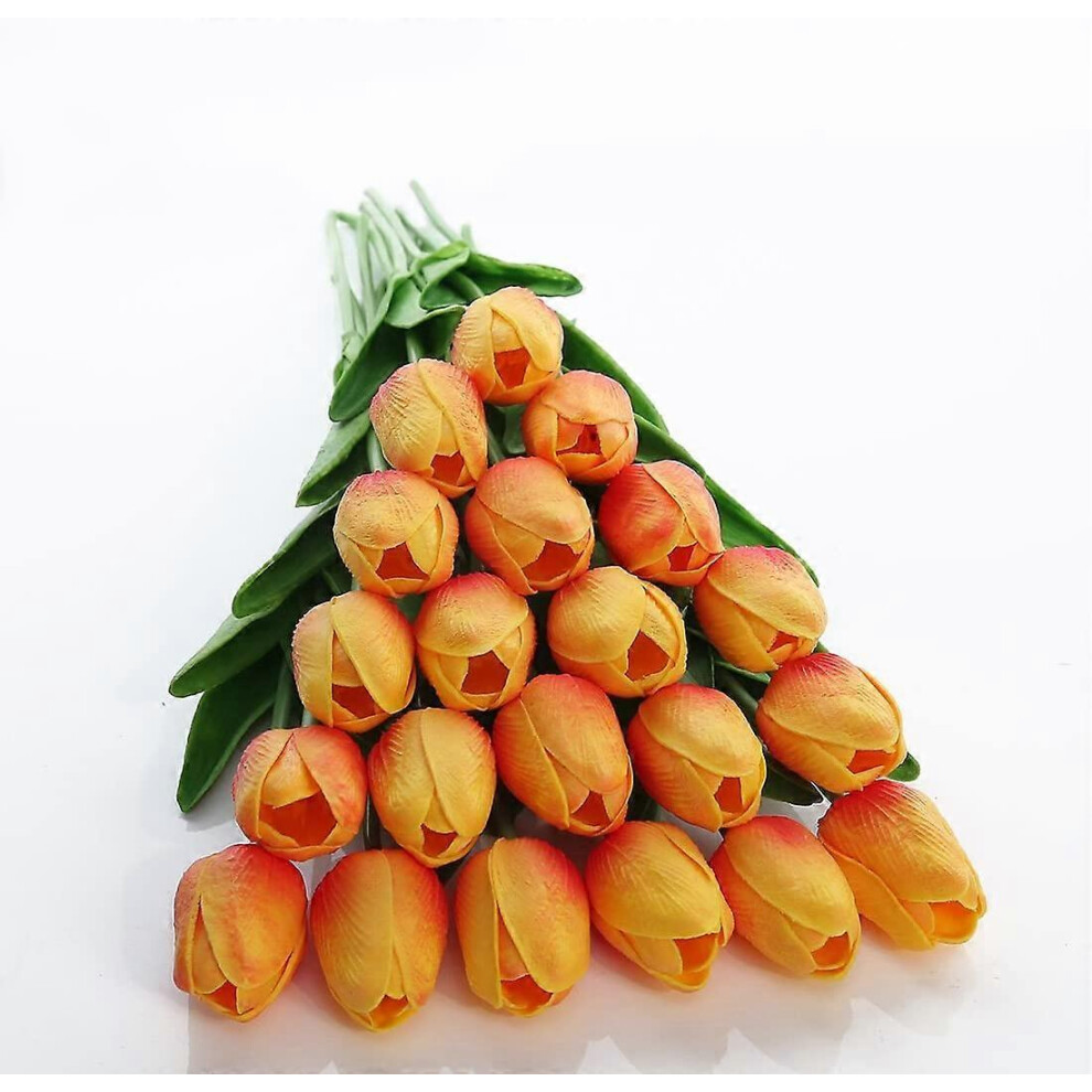 (As show, One size) 20pcs Real Touch Latex Artificial Tulips Flowers Fake Tulips Flowers Wedding Bouquets for Wedding Home Garden Decoration Orange