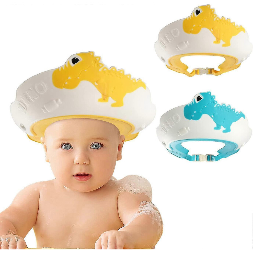 (As show, One size) Baby Shower Hat, 2 Pieces Visor Child Bathing Cap, Adjustable Baby Shower Cap for Eyes, Ears and Sun Protection (Dinosaur)