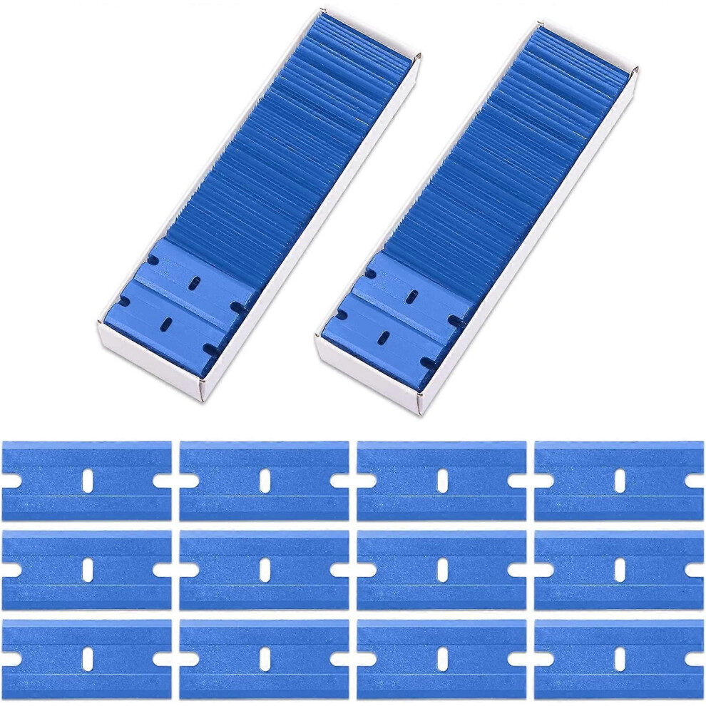 (As show, One size) 200Pcs Blue Plastic Double Sided Razor Blades Set Double Edge Plastic Blades Metal Razor Blades Glass Mirror Window Glass Car Paint Stripper Razor Bla