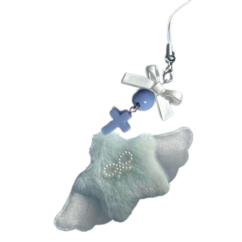 (Pink, One Size) Soft And Comfortable Phone Lanyard Charm Plush Star Phone Charm With Unique Angel Wing Bowknot Beaded Phone Ornament Blue 7683012681967