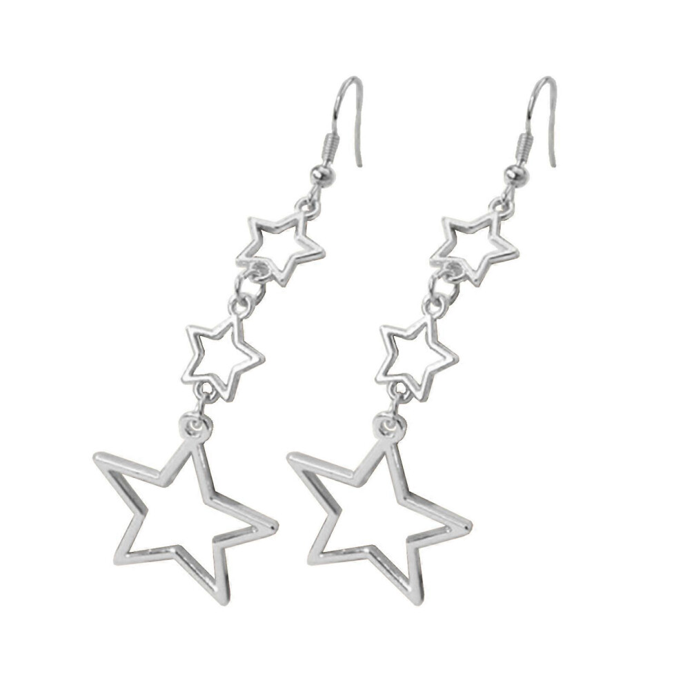 (As Show, One Size) Unique Star Earrings Punk Star Dangle Earrings Valentines Day Gifts Hollow Star Stud Earring Long Triple Star Earrings 7683012686641