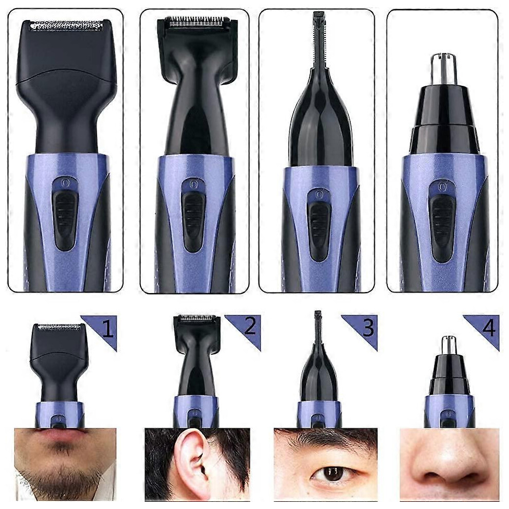 (As show, One size) Nose Ear Trimmer(Blue)-14*3*3cm, 4 in 1 Rechargeable Waterproof Shaver Beard Trimmer Men Electric Shaver Face Body Shaver