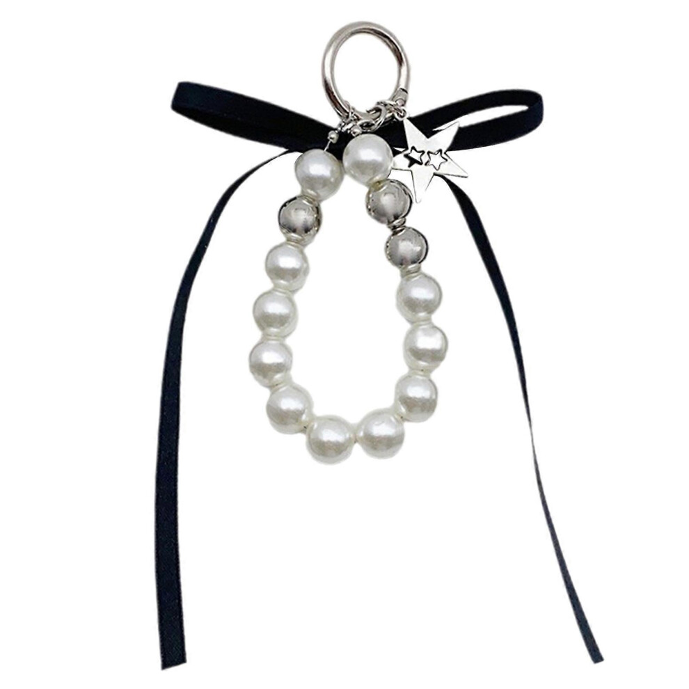 (Flowers, One Size) Fashion Pearls Beaded Bowknot Keychain Pendant Sweet Flower Hanging Decorations Keyring Charm For Purse Bag Backpack 7683012679667