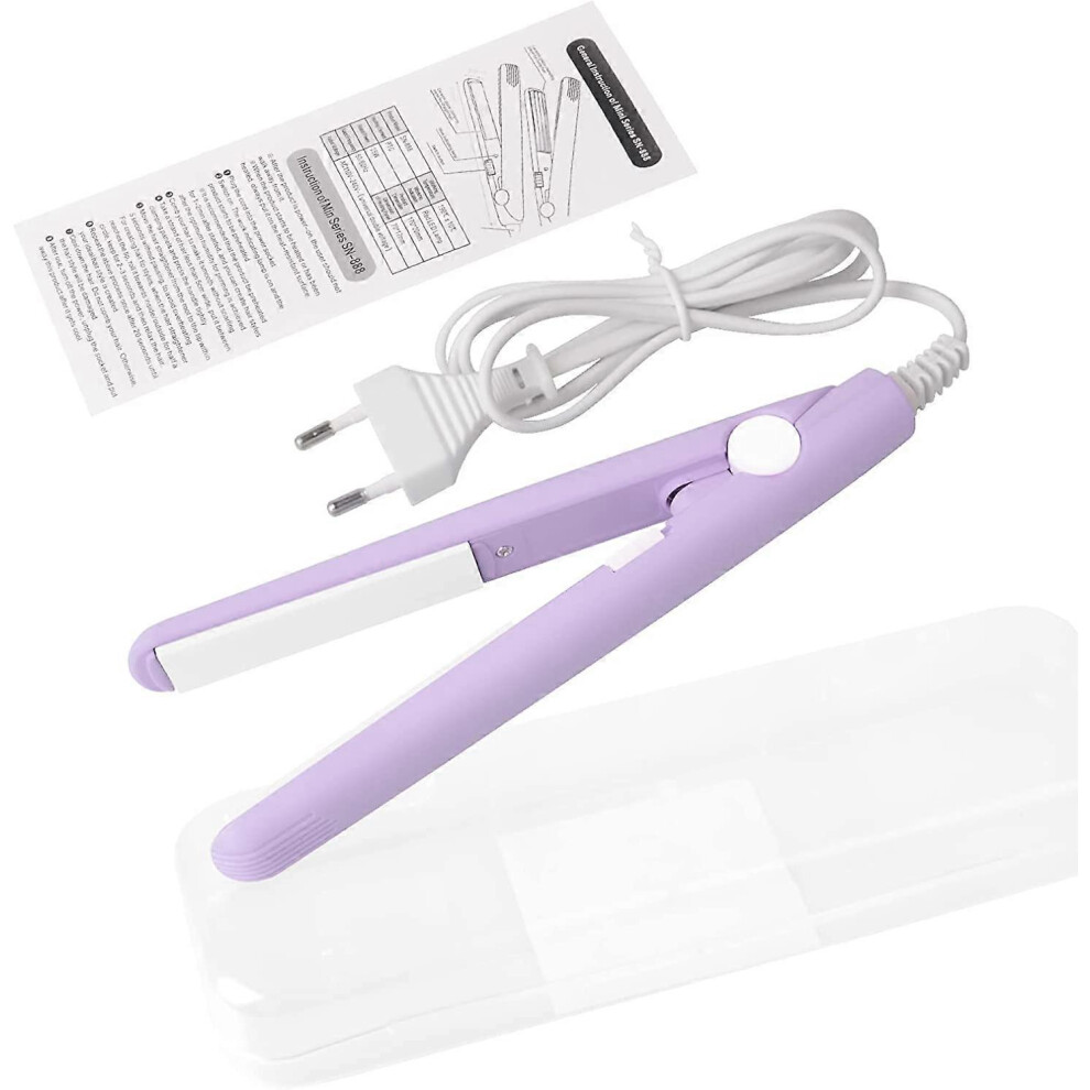 (As show, One size) Hair Straightener 2 in 1, Tourmaline Ceramic Smart Constant Temperature Mini Hair Straightener Heating Iron Curler for Home or Salon (Purple)