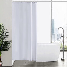 (As show, One size) Small white anti-mold shower curtain waterproof and washable polyester fabric textile shower curtain for the bath or shower - 100x200cm.