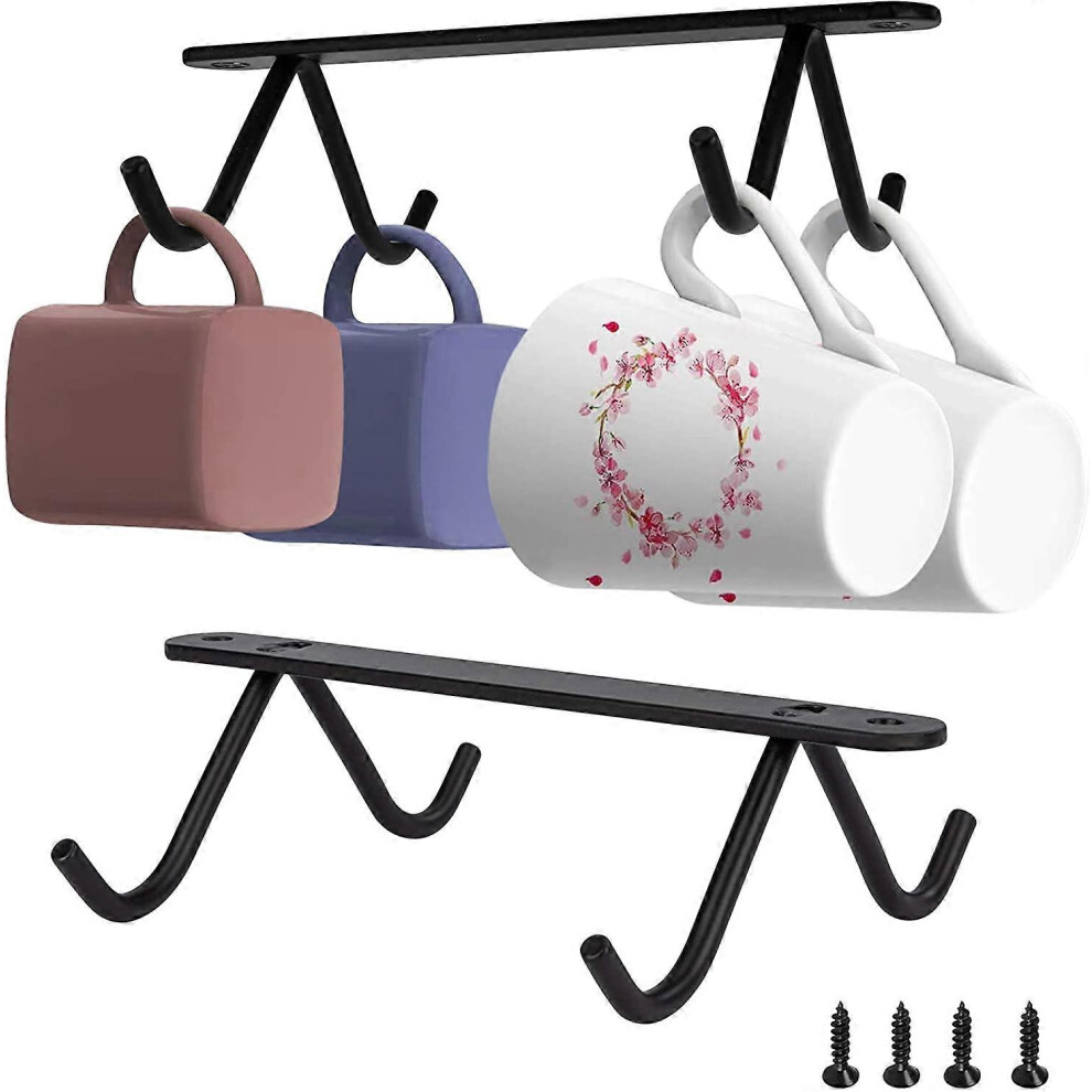 (As show, One size) Set of 2 Black Metal Cup Holders Under Cabinet Wine Glasses Holder 8 Hanging Hooks, for Kitchen Dining Cafe Bar