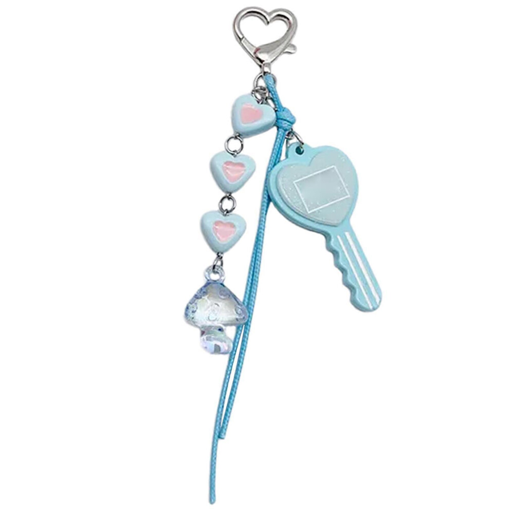 (Blue, One Size) Lovely Mushroom Beaded Key Chain Delicate Mushroom Keychain Charm Creative Mushroom Cellphone Keyring Decoration Blue 7683012681523