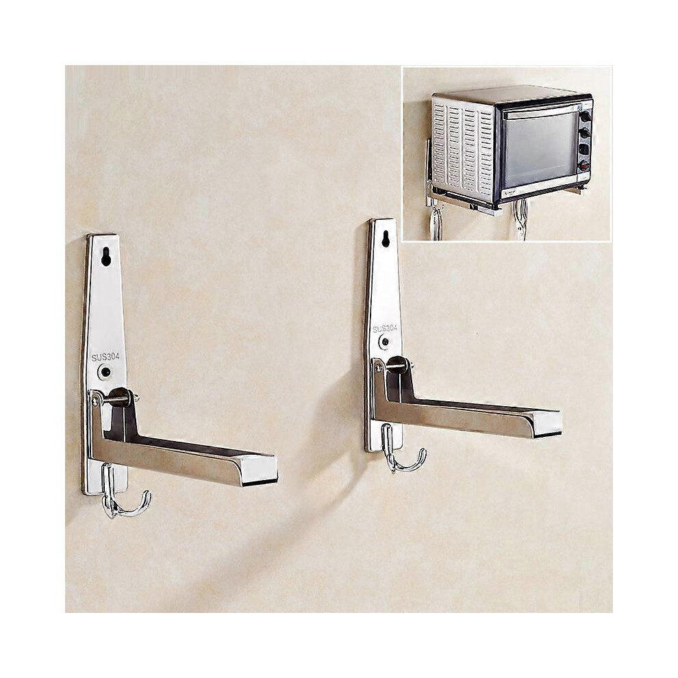 (As show, One size) Microwave Wall Bracket, 304 Stainless Steel, with Hook, Foldable and Telescopic, Maximum Load 40 kg, Silver