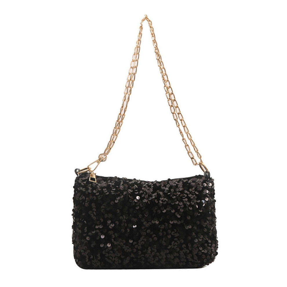 (Black, One Size) Women Chain Strap Messengers Bag Sequins Shoulder Bag Evening Bag Fashion Crossbody Bag Female Small Square Bag Black 7683012685262