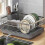 (grey) Large Capacity Dish Drying Rack with Auto-Drain & Non-Slip Design - Stable, Space-Saving, Easy Install 4
