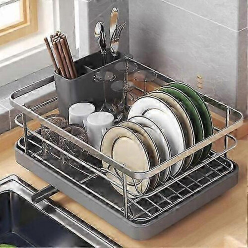 (grey) Large Capacity Dish Drying Rack with Auto-Drain & Non-Slip Design - Stable, Space-Saving, Easy Install 1