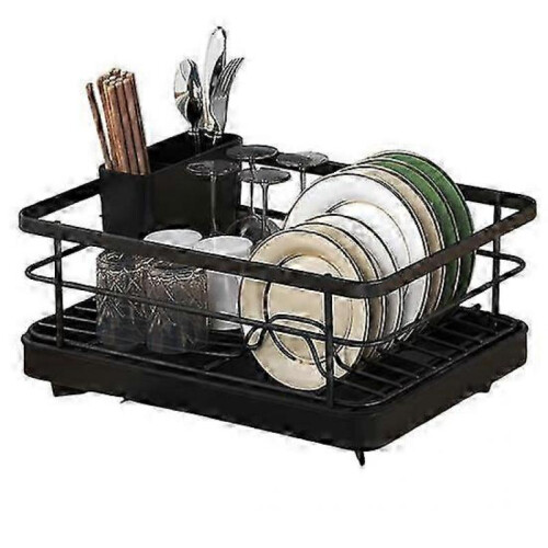 (black) Large Capacity Dish Drying Rack with Auto-Drain & Non-Slip Design - Stable, Space-Saving, Easy Install