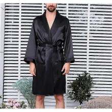 (4XL, Black) Men's Satin Silk Luxury Pajama Set & Kimono Robe - Luxe Loungewear, Bathrobe
