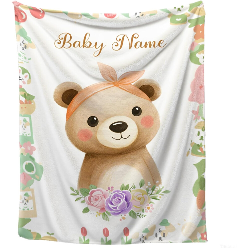 (Style a) Personalised Baby Blanket with Name,Custom Embroidered Soft Flannel Blanket for Newborns & Infants,Ideal, Easter Gift, Christening Present (