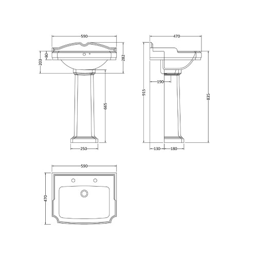 590mm Basin & Pedestal (2 Tap Hole) - VBAS011 2