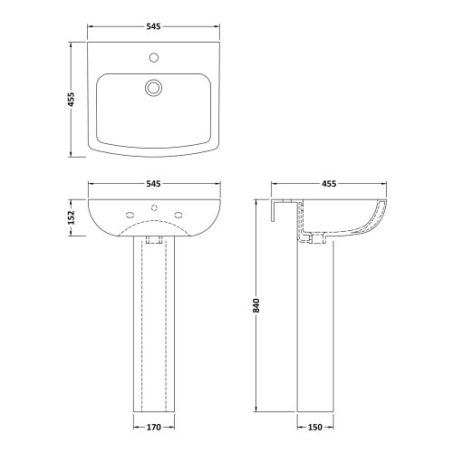 545mm Basin & Pedestal - VBAS020 2
