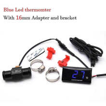 (Blue 16mm Adapter) Universal Water Temp Meter Gauge with Adapter + Bracket Motorcycle LCD Digital Thermometer for KOSO Racing Scooter