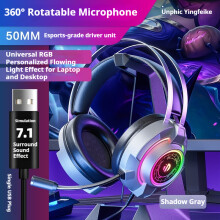 (grey, 1) Headphones Wired Gaming Gaming Desktop Computer USB Headset 7.1