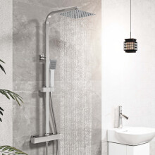 Bathroom Thermostatic Exposed Twin-Head Square Mixer Shower Set